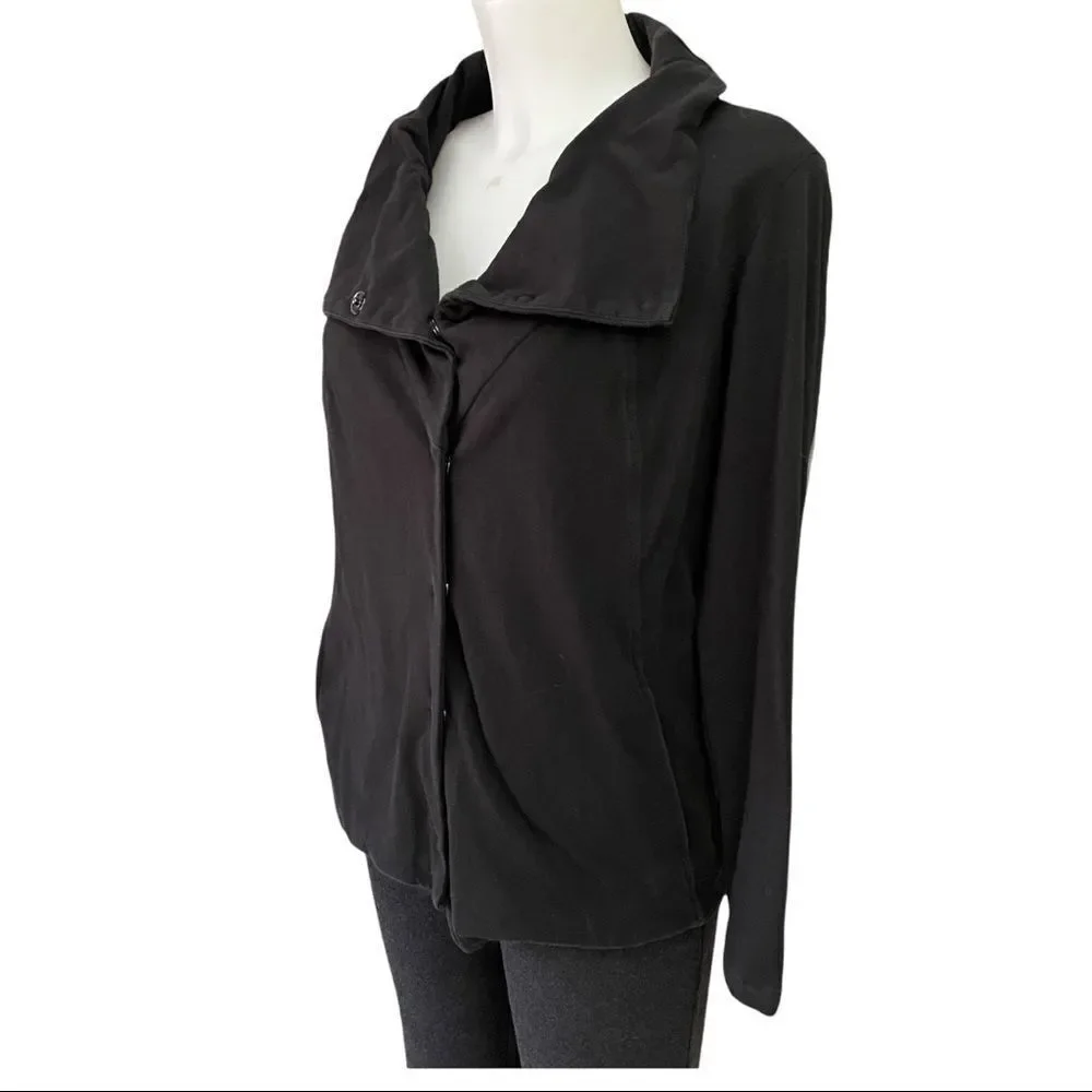 EILEEN FISHER SNAP UP RELAXED COWL NECK  BLAZER / JACKET BLACK COTTON‎ SZ small